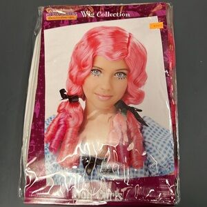 NWT Hot pink & purple Baby Doll Curls pig tails with black ribbons WIG